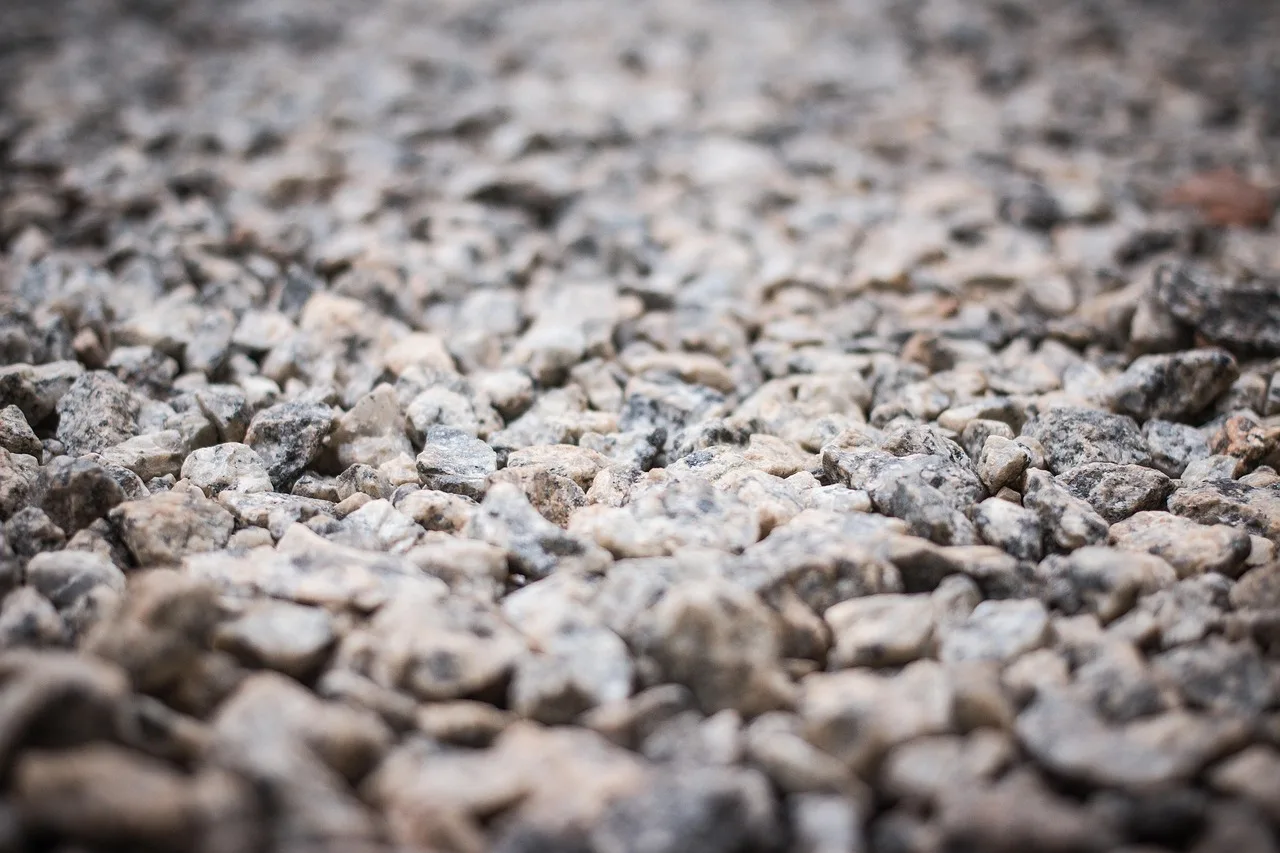 Close-up of crushed aggregate stone used in hot mix asphalt production