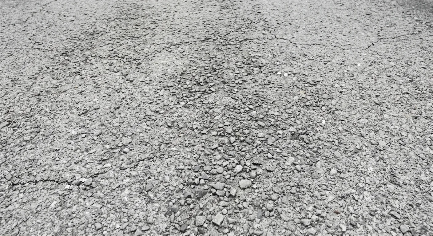 Close-up of an oxidized asphalt driveway gone grey and brittle with loose aggregate raveling from the surface, the condition the Asphalt Institute says sealing is meant to treat