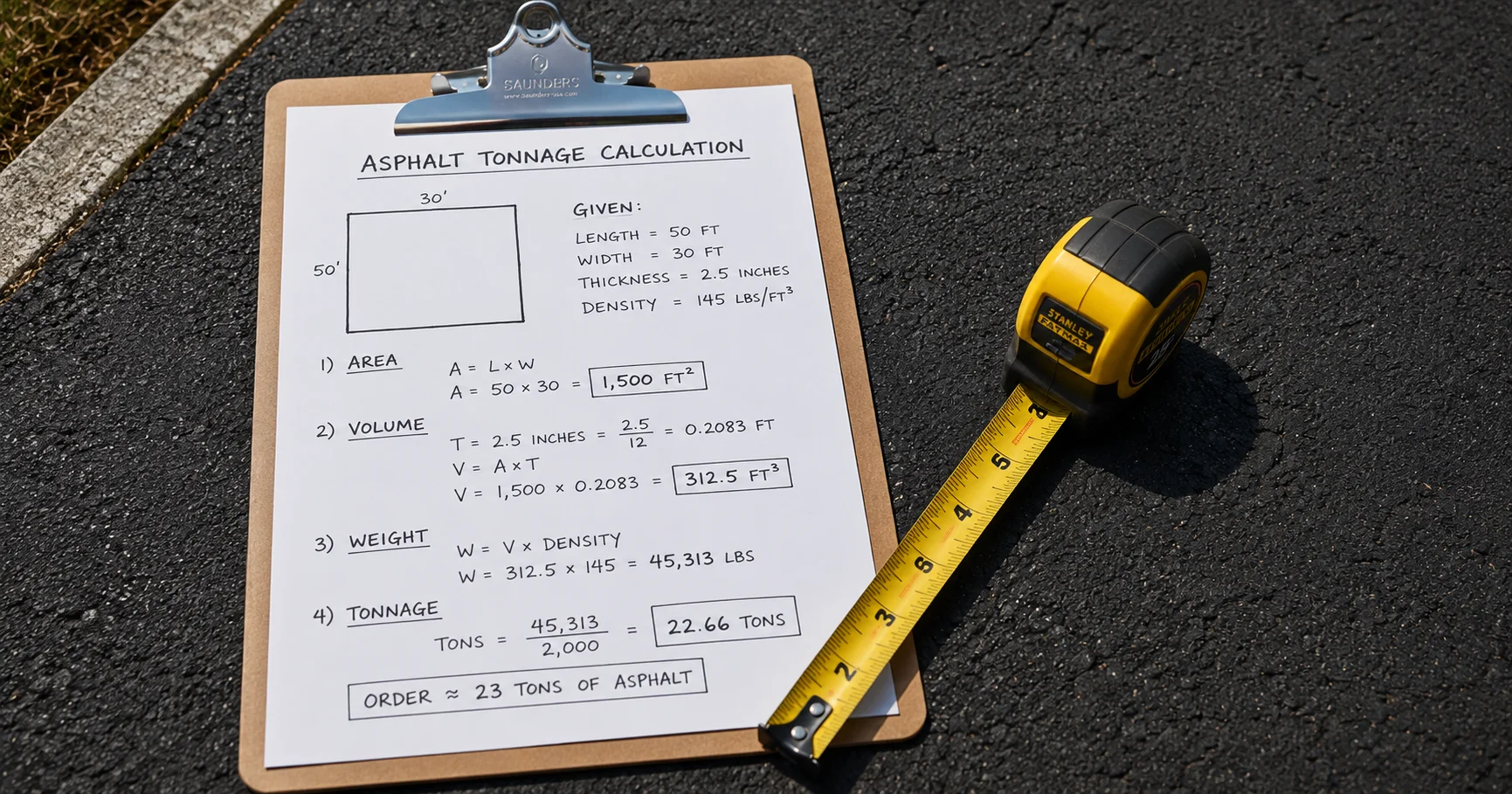 How to calculate asphalt tonnage: the formula and a worked example