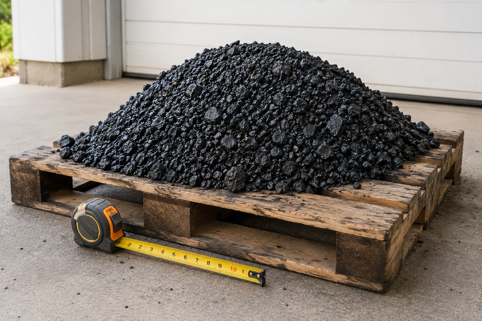 How much does a ton of asphalt cover: one ton of hot mix asphalt shown for scale